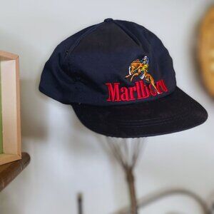 Vintage Black Marlboro Embroidered Cowboy Snapback Hat